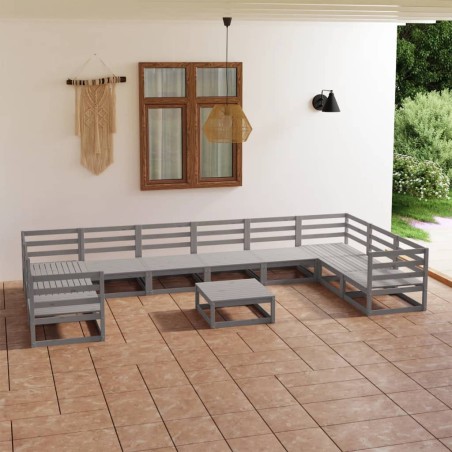 vidaXL Juego de muebles de jardín 11 piezas madera maciza de pino