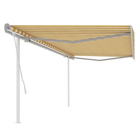 vidaXL Toldo manual retráctil con postes amarillo y blanco 5x3 m