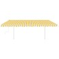 vidaXL Toldo manual retráctil con postes amarillo y blanco 5x3 m vidaXL Toldo manual retráctil con postes amarillo y blanco 5x3 m