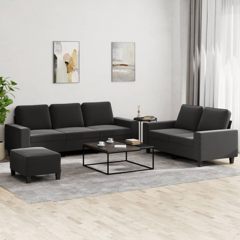 vidaXL Juego de sofás 3 piezas tela negro vidaXL Juego de sofás 3 piezas tela negro