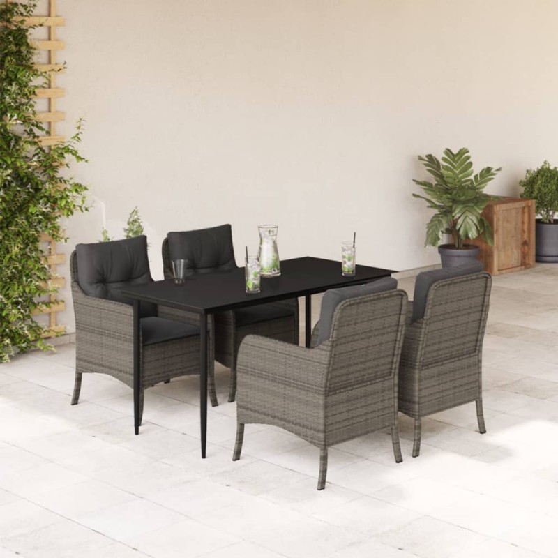 vidaXL Set comedor de jardín 5 piezas con cojines ratán sintético gris vidaXL Set comedor de jardín 5 piezas con cojines ratán sintético gris