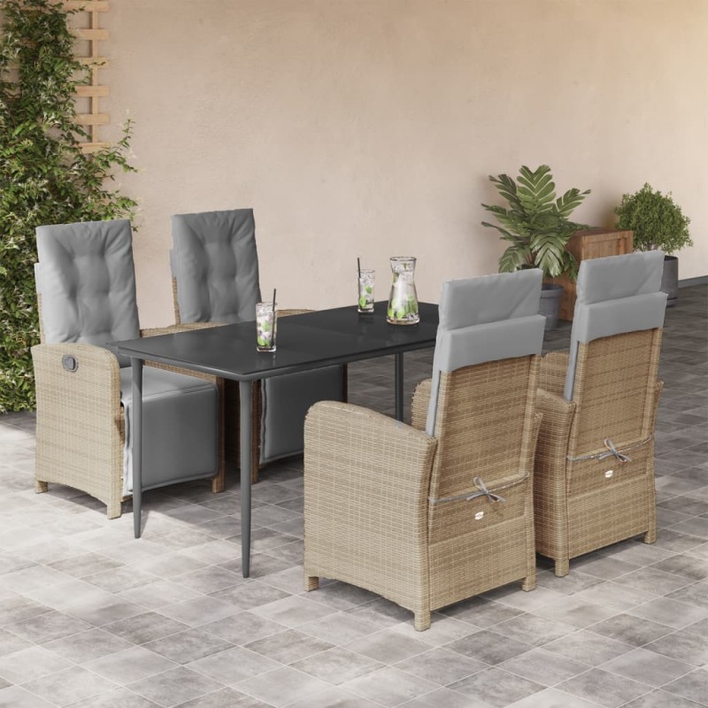 vidaXL Set comedor de jardín 5 pzas con cojines ratán sintético beige vidaXL Set comedor de jardín 5 pzas con cojines ratán sintético beige
