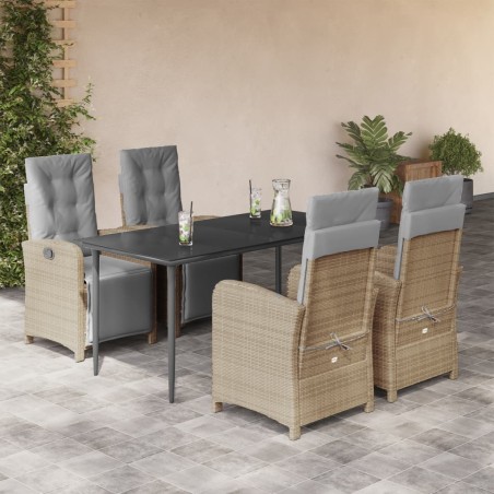 vidaXL Set comedor de jardín 5 pzas con cojines ratán sintético beige