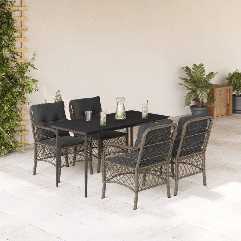 vidaXL Set comedor de jardín 5 piezas con cojines ratán sintético gris vidaXL Set comedor de jardín 5 piezas con cojines ratán sintético gris