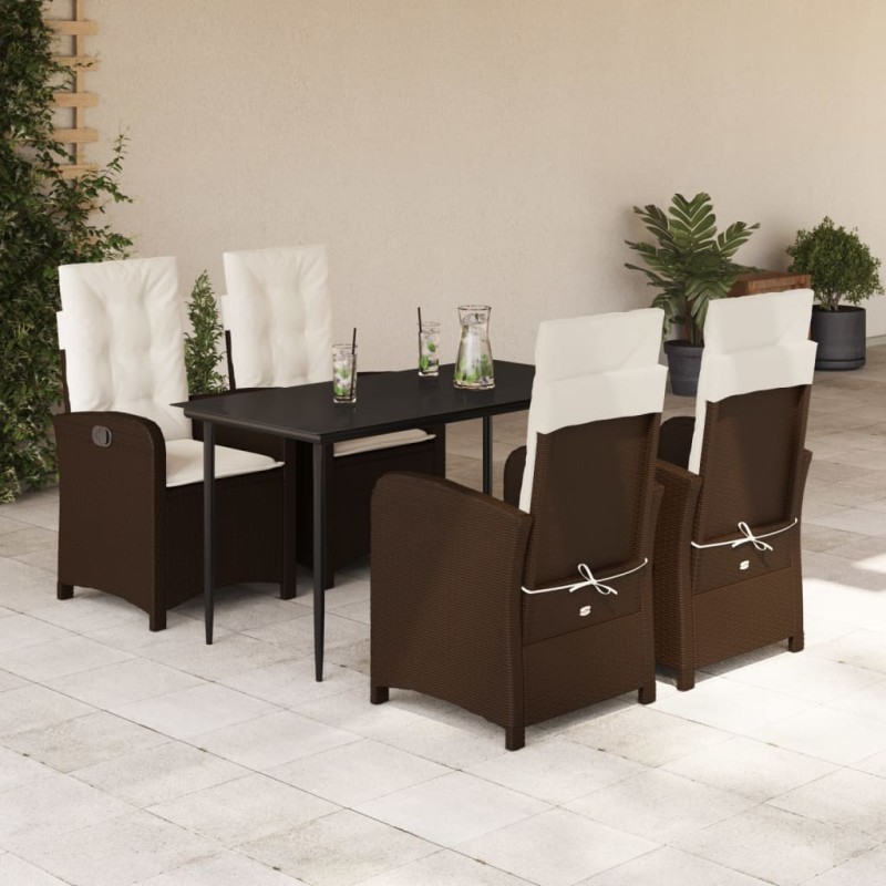 vidaXL Set comedor de jardín 5 piezas y cojines ratán sintético marrón