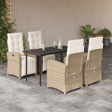 vidaXL Set comedor de jardín 5 pzas con cojines ratán sintético beige