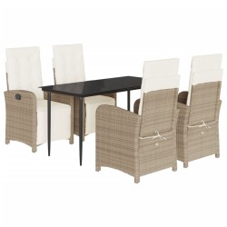 vidaXL Set comedor de jardín 5 pzas con cojines ratán sintético beige