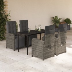 vidaXL Set comedor de jardín 5 piezas con cojines ratán sintético gris