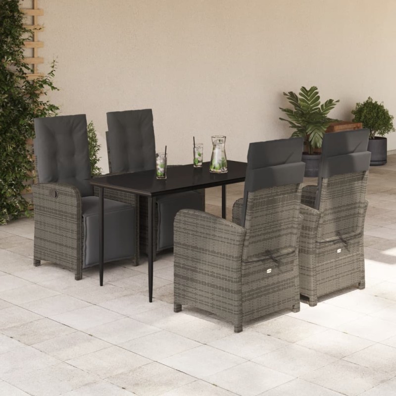 vidaXL Set comedor de jardín 5 piezas con cojines ratán sintético gris vidaXL Set comedor de jardín 5 piezas con cojines ratán sintético gris