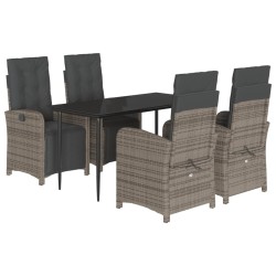 vidaXL Set comedor de jardín 5 piezas con cojines ratán sintético gris