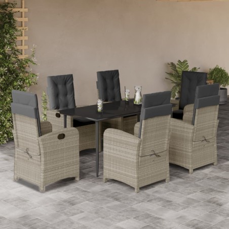 vidaXL Set comedor jardín 7 pzas y cojines ratán sintético gris claro