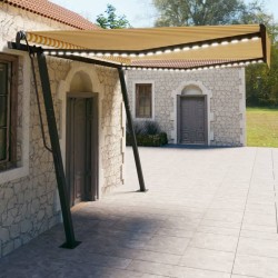 vidaXL Toldo automático LED sensor de viento amarillo y blanco 4x3 m