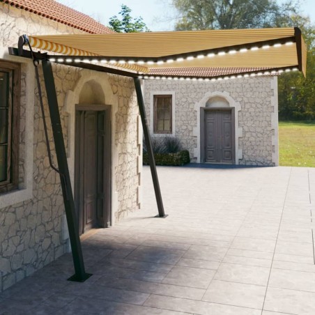 vidaXL Toldo automático LED sensor de viento amarillo y blanco 4x3 m