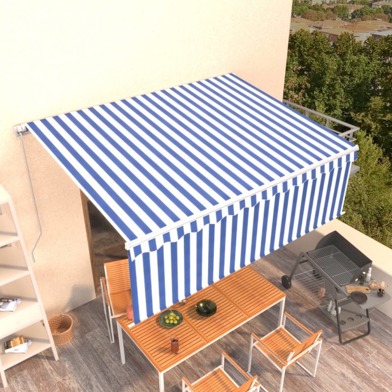 vidaXL Toldo retráctil manual con persiana azul y blanco 4x3 m vidaXL Toldo retráctil manual con persiana azul y blanco 4x3 m