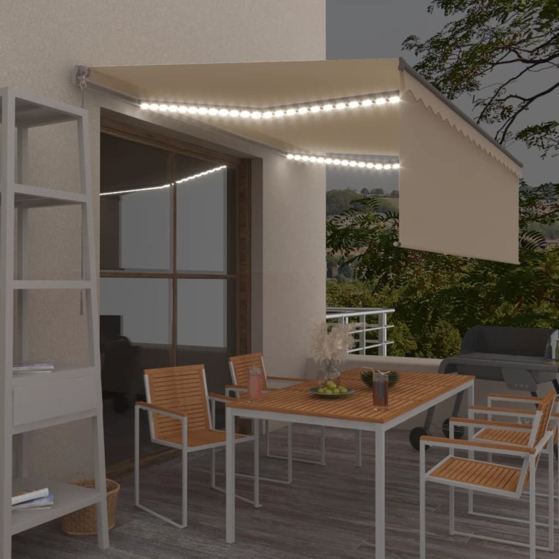 vidaXL Toldo manual retráctil con persiana y LED crema 4x3 m vidaXL Toldo manual retráctil con persiana y LED crema 4x3 m