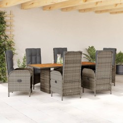 vidaXL Set comedor jardín 7 pzas y cojines ratán sintético gris