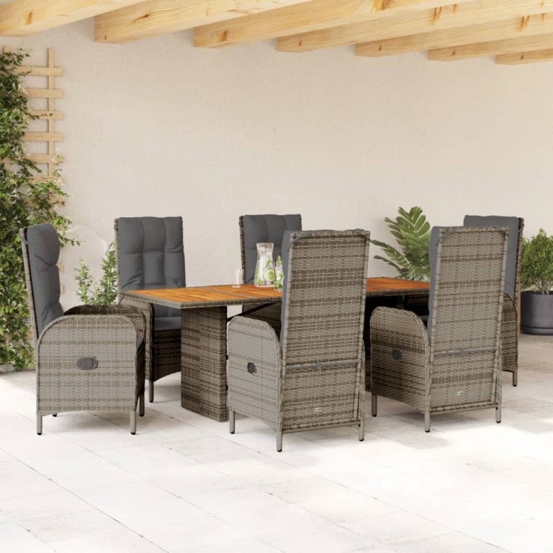 vidaXL Set comedor jardín 7 pzas y cojines ratán sintético gris vidaXL Set comedor jardín 7 pzas y cojines ratán sintético gris