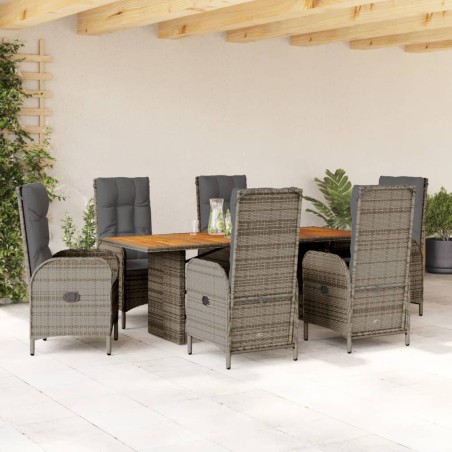 vidaXL Set comedor jardín 7 pzas y cojines ratán sintético gris
