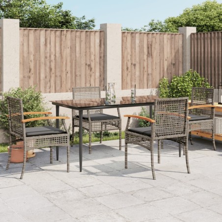 vidaXL Set comedor de jardín 5 piezas con cojines ratán sintético gris