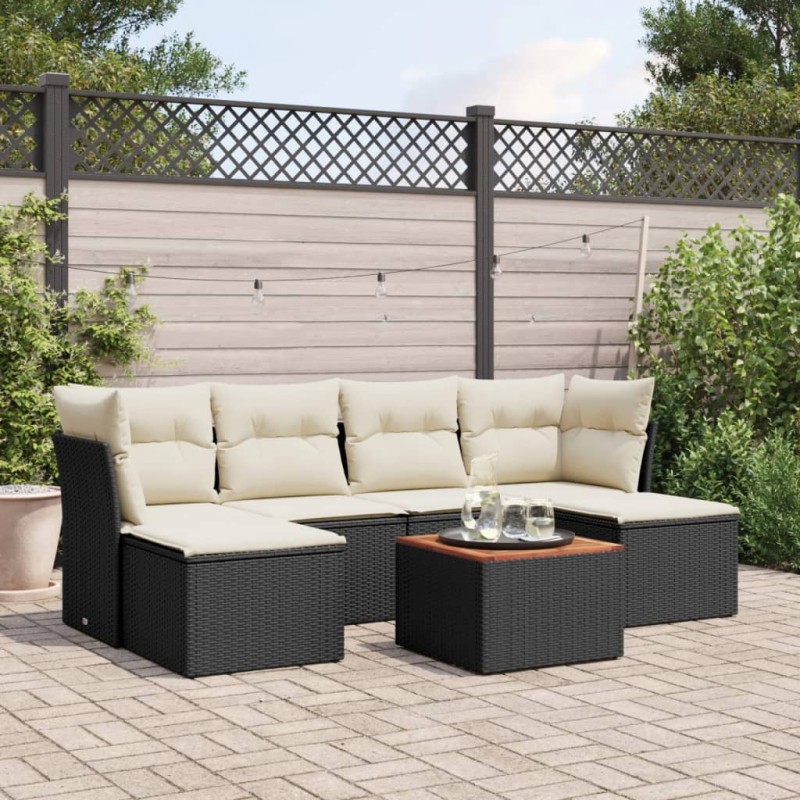 vidaXL Set de comedor de jardín 7 pzas y cojines ratán sintético negro vidaXL Set de comedor de jardín 7 pzas y cojines ratán sintético negro