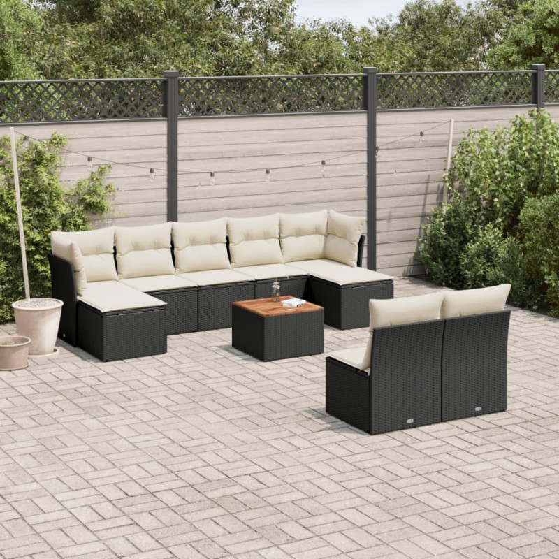 vidaXL Set de sofás de jardín 10 pzas cojines ratán sintético negro vidaXL Set de sofás de jardín 10 pzas cojines ratán sintético negro