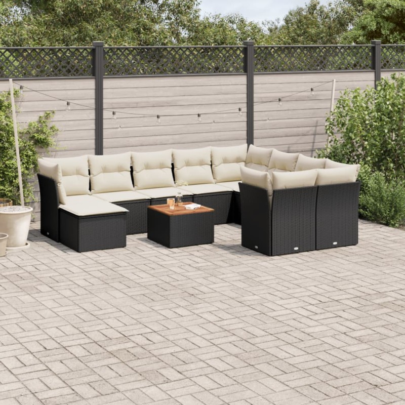 vidaXL Set de sofás de jardín 11 pzas y cojines ratán sintético negro vidaXL Set de sofás de jardín 11 pzas y cojines ratán sintético negro