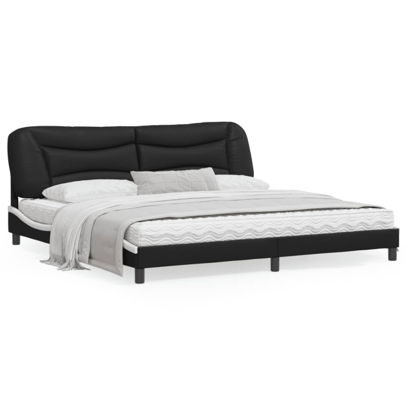 vidaXL Estructura cama con LED cuero sintético negro blanco 200x200 cm vidaXL Estructura cama con LED cuero sintético negro blanco 200x200 cm