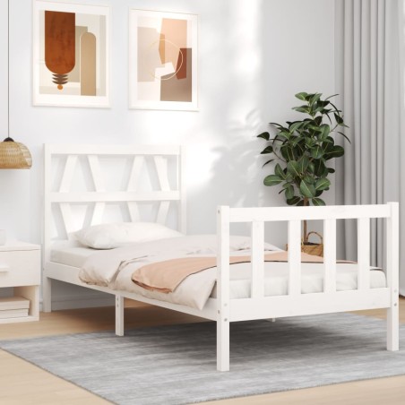 vidaXL Estructura de cama individual con cabecero madera maciza blanco