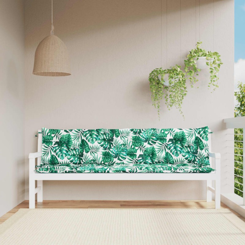 vidaXL Cojines banco jardín 2 uds tela estampado de hojas 200x50x7 cm vidaXL Cojines banco jardín 2 uds tela estampado de hojas 200x50x7 cm