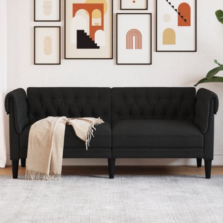 vidaXL Sofá Chesterfield de 2 plazas tela negro