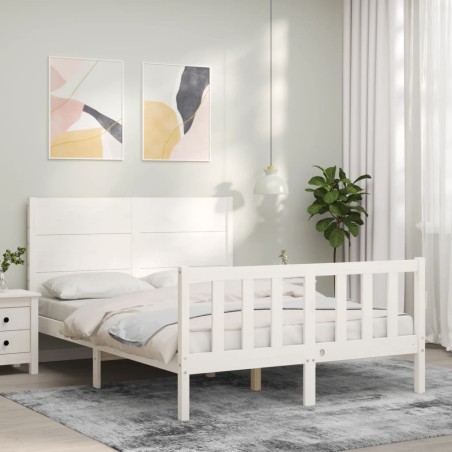 vidaXL Estructura de cama con cabecero madera maciza blanco 140x190 cm