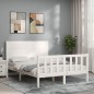 vidaXL Estructura de cama con cabecero madera maciza blanco 140x190 cm vidaXL Estructura de cama con cabecero madera maciza blanco 140x190 cm