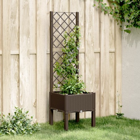 vidaXL Jardinera con enrejado PP marrón 40x40x142 cm