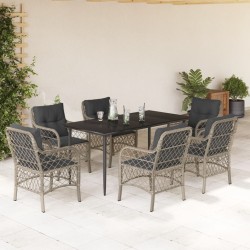 vidaXL Set comedor jardín 7 pzas y cojines ratán sintético gris claro