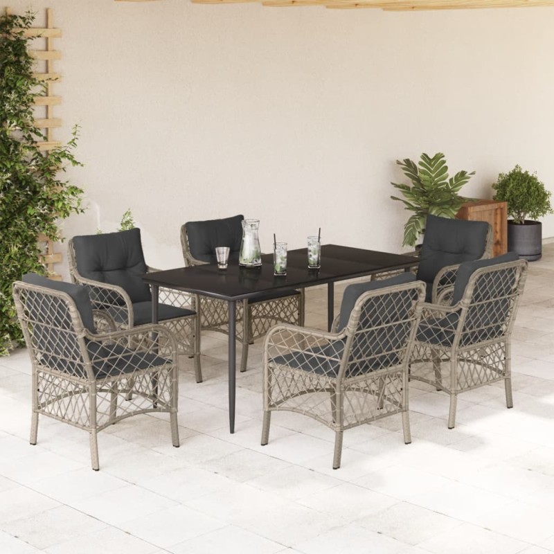 vidaXL Set comedor jardín 7 pzas y cojines ratán sintético gris claro vidaXL Set comedor jardín 7 pzas y cojines ratán sintético gris claro