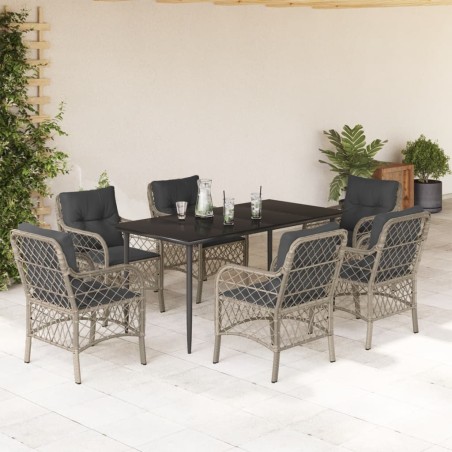 vidaXL Set comedor jardín 7 pzas y cojines ratán sintético gris claro