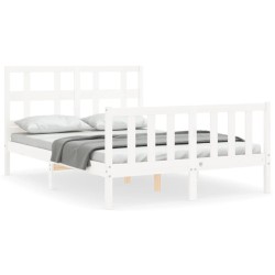 vidaXL Estructura de cama con cabecero madera maciza blanco 140x190 cm