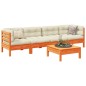 vidaXL Set de sofás jardín 5 pzas con cojines madera pino marrón cera vidaXL Set de sofás jardín 5 pzas con cojines madera pino marrón cera