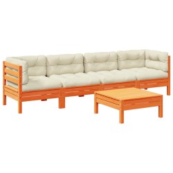 vidaXL Set de sofás jardín 5 pzas con cojines madera pino marrón cera