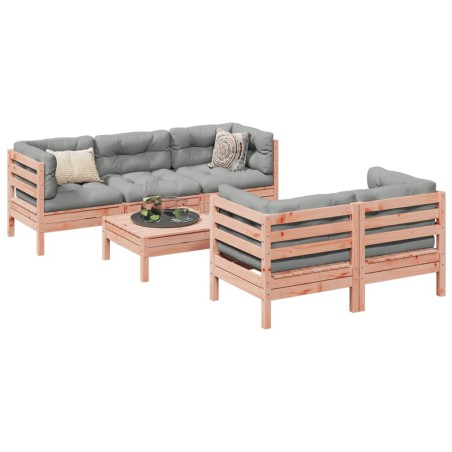 vidaXL Set de sofás jardín 6 pzas con cojines madera abeto Douglas