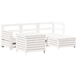 vidaXL Juego de sofás de jardín 5 piezas madera maciza de pino blanco