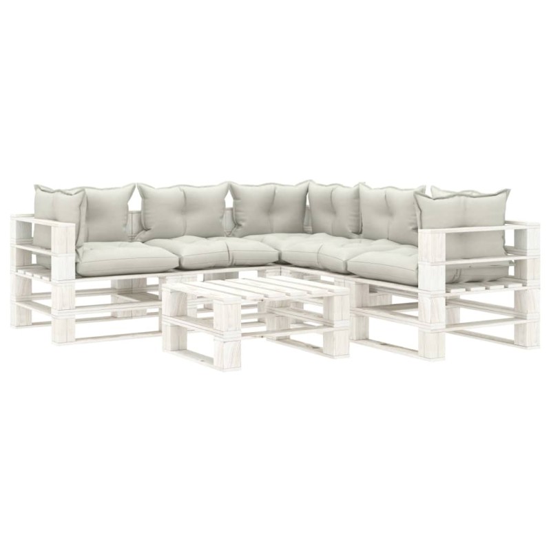 vidaXL Set muebles de palets para jardín 6 pzas madera cojines beige vidaXL Set muebles de palets para jardín 6 pzas madera cojines beige