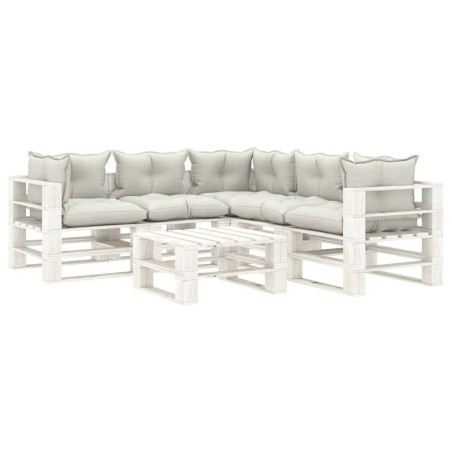 vidaXL Set muebles de palets para jardín 6 pzas madera cojines beige