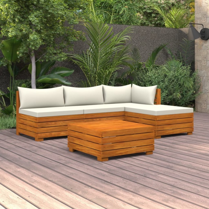 vidaXL Muebles de jardín 5 piezas con cojines madera maciza de acacia vidaXL Muebles de jardín 5 piezas con cojines madera maciza de acacia