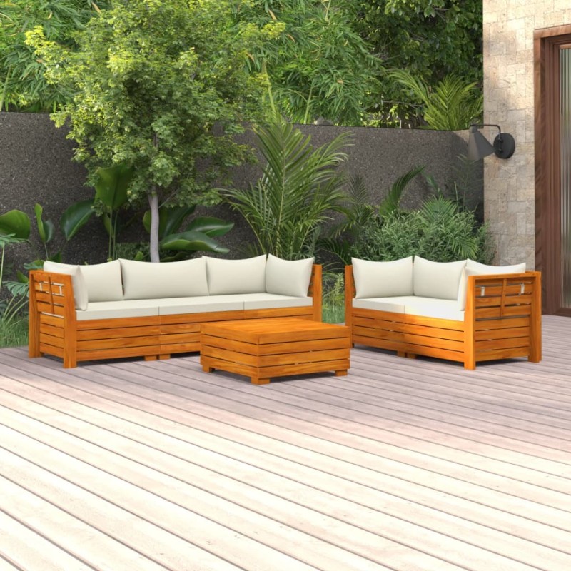 vidaXL Muebles de jardín 6 piezas con cojines madera maciza de acacia vidaXL Muebles de jardín 6 piezas con cojines madera maciza de acacia