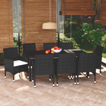 vidaXL Set de muebles de jardín 9 pzas y cojines ratán sintético negro
