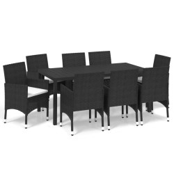 vidaXL Set de muebles de jardín 9 pzas y cojines ratán sintético negro
