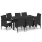 vidaXL Set de muebles de jardín 9 pzas y cojines ratán sintético negro vidaXL Set de muebles de jardín 9 pzas y cojines ratán sintético negro