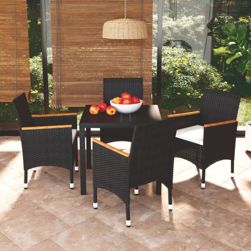 vidaXL Juego muebles jardín 5 pzas con cojines ratán sintético negro vidaXL Juego muebles jardín 5 pzas con cojines ratán sintético negro