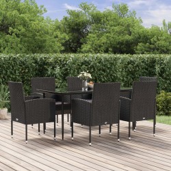 vidaXL Set de comedor de jardín 7 pzas y cojines ratán sintético negro
